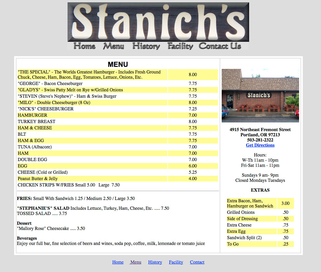 stanitch’s menu (2017)